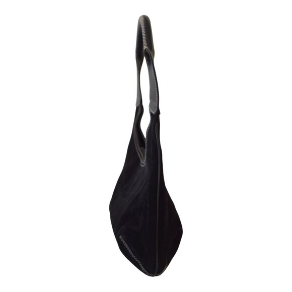Salvatore Ferragamo Hobo Black Suede Shoulder Bag with white contrast stitching - Picture 8 of 14